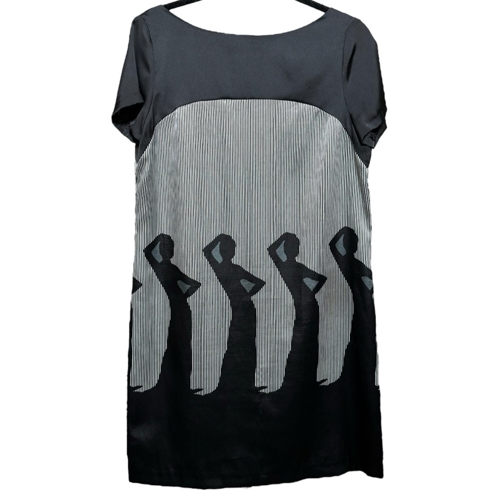 ZARA BASIC Dress Women's Size Large Black White Stripes Print Short Sleeve
